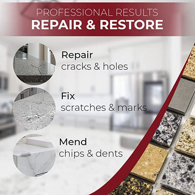 A porcelain repair kit designed to fix larger cracks and breaks in granite surfaces, providing a seamless and durable repair.