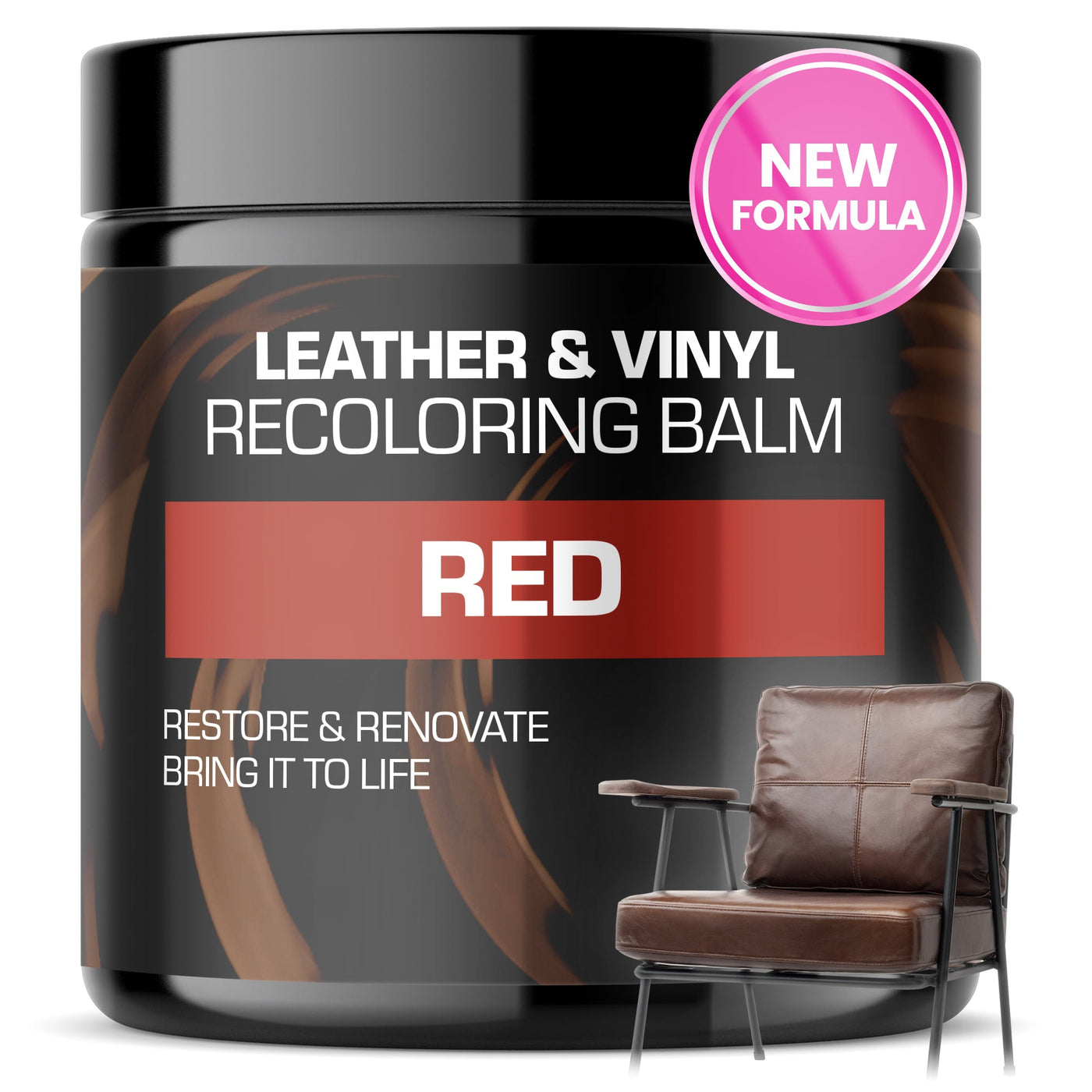 Red leather recoloring balm in white background