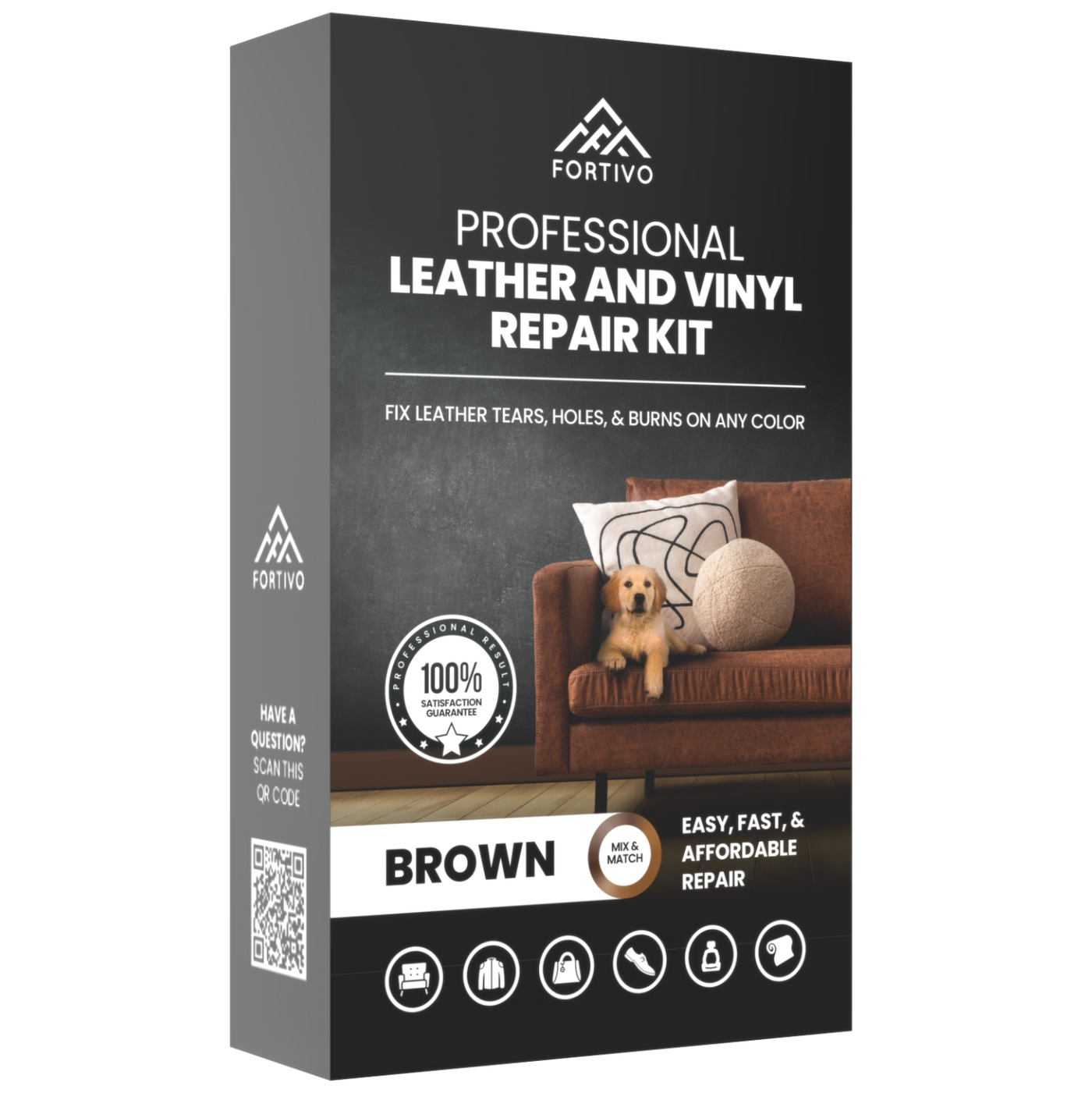  FORTIVO Black Leather and Vinyl Repair Kit and Brown Leather  Repair - Furniture, Couch, Car Seats, Sofa, Jacket, Purse, Belt, Shoes, Genuine, Italian, Bonded, Bycast, PU, Pleather