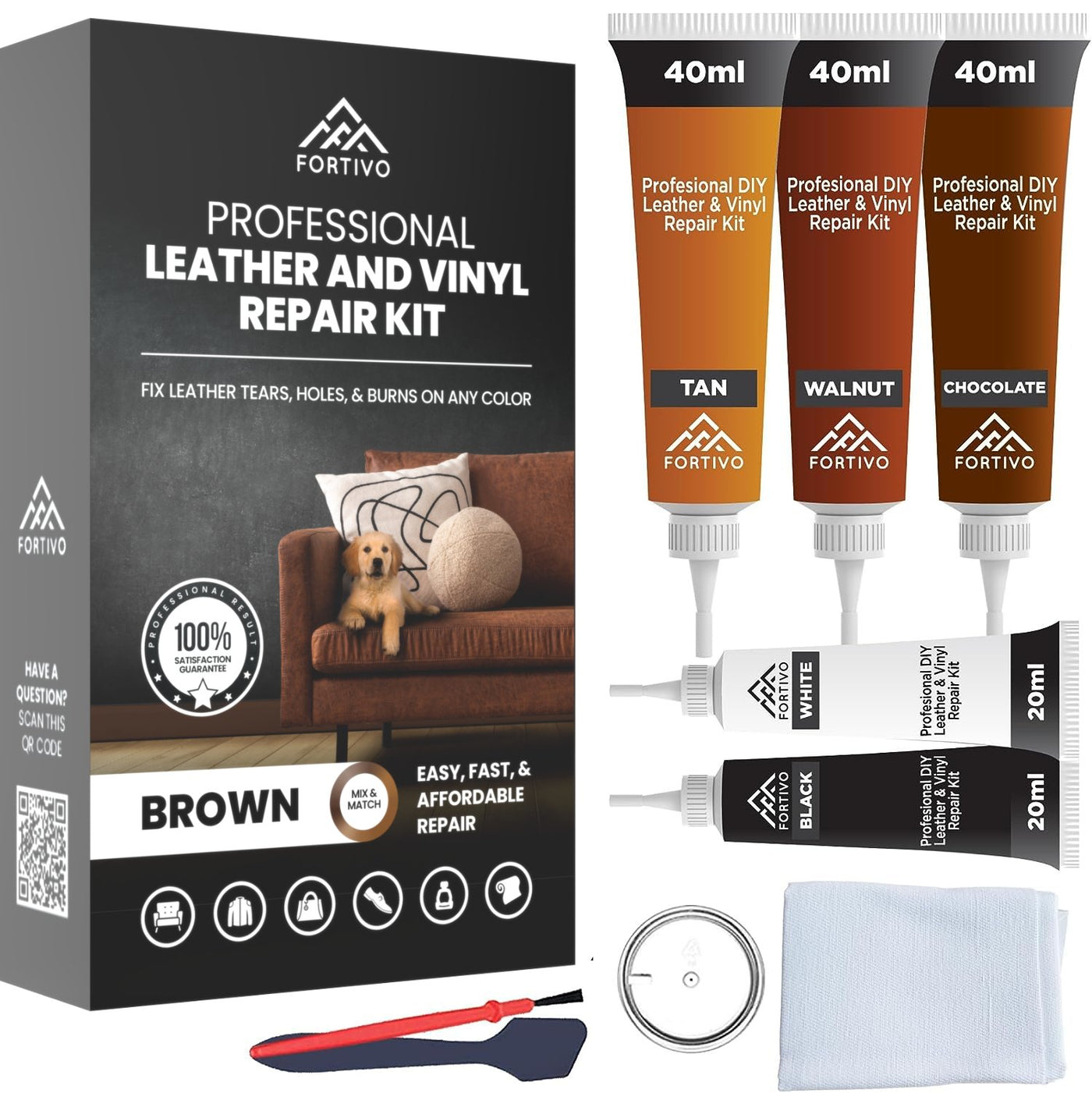 FORTIVO Dark Brown Leather Paint, Leather Couch Repair Kit, Leather Repair  Kit for Furniture, Leather Restorer for Couches, Leather Dye for Furniture,  Mink Oil …