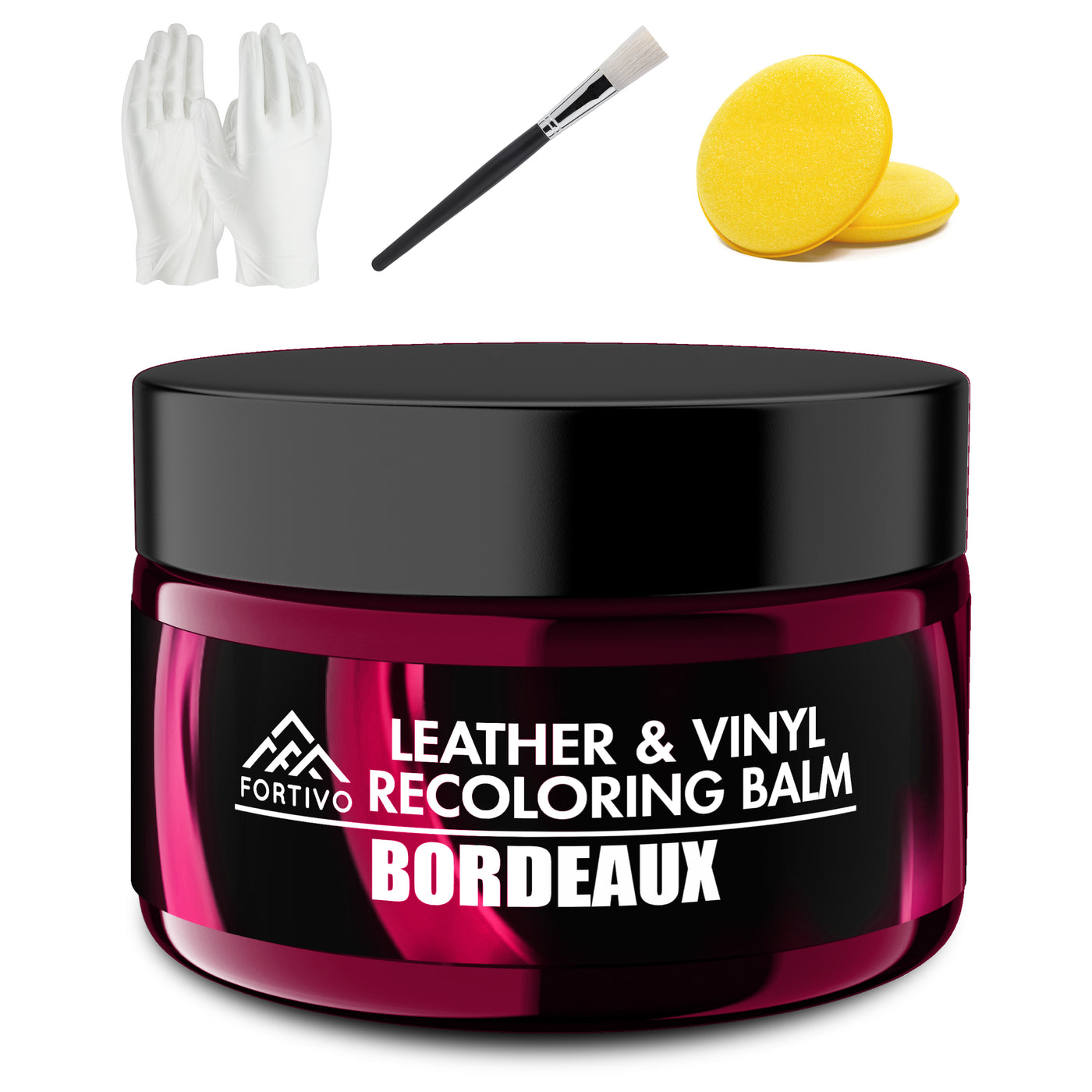Bordeaux leather dye kit in white background