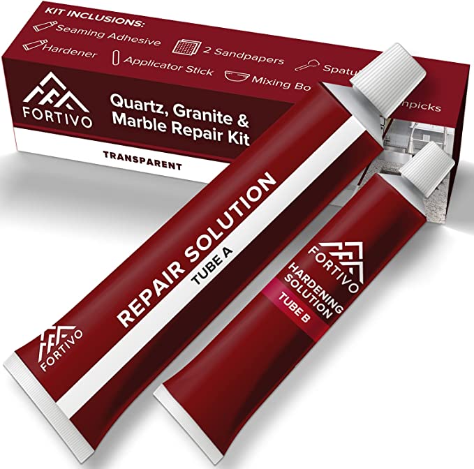 A granite repair kit designed for repairing small chips and cracks in granite floors and walls.